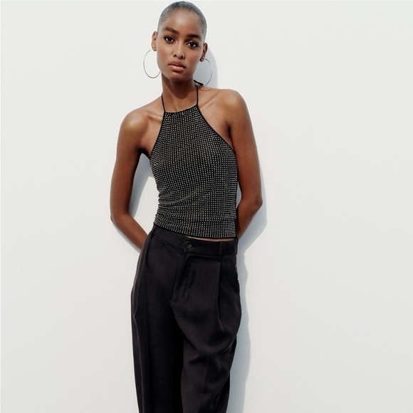 Zara Black Rhinstone tulle halter top - Picture 2 of 9